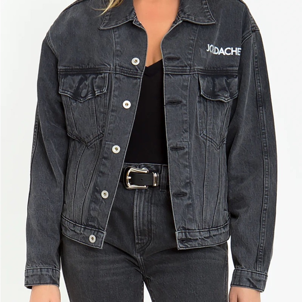 JORDACHE - Black Reflective 3M Logo Cropped Cotton Jean Jacket Small